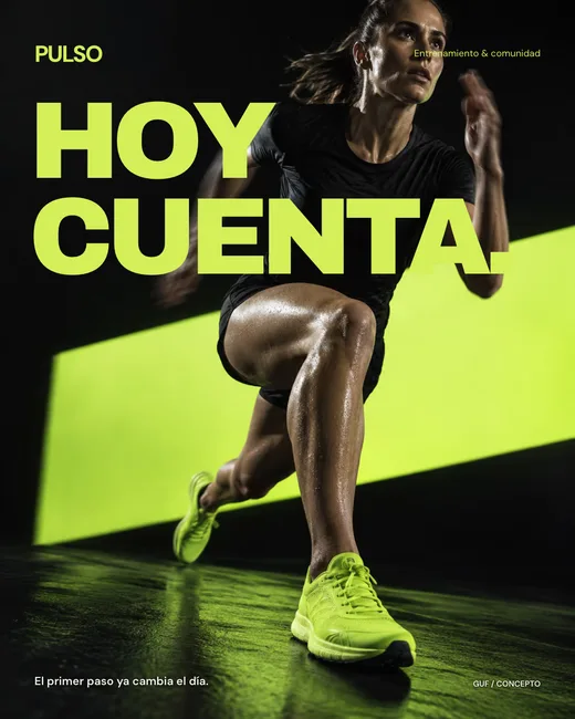 Concepto PULSO: campaña deportiva de alto contraste.